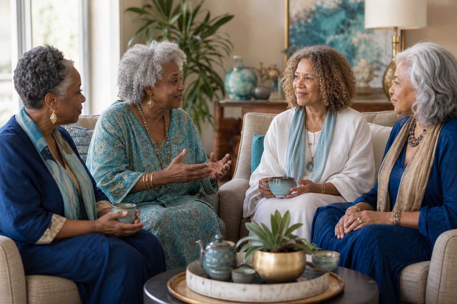 Women ages 60 to 69 sharing mature and discerning conversation