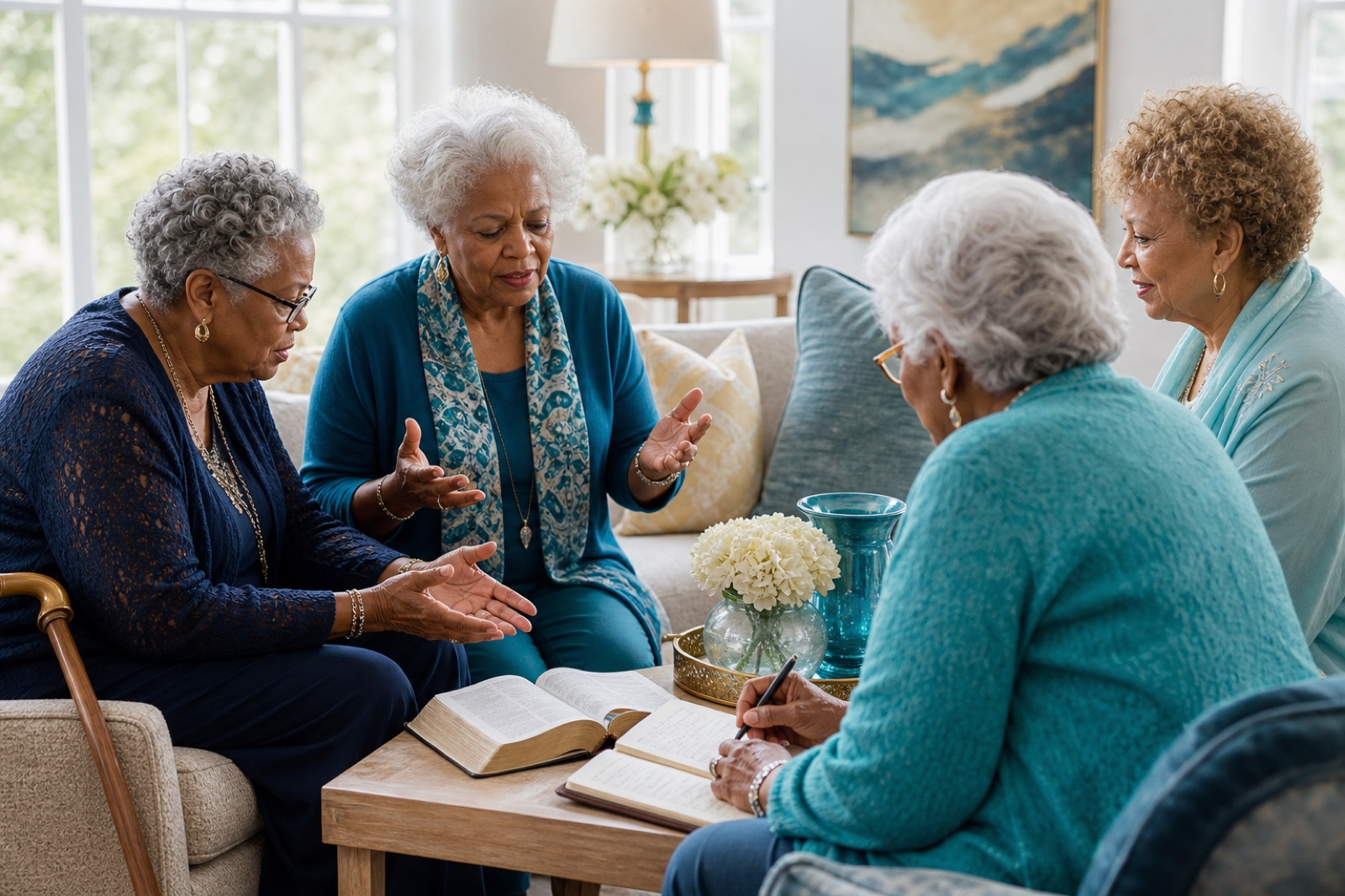 Women ages 70 and older sharing prayer, wisdom, and generational influence