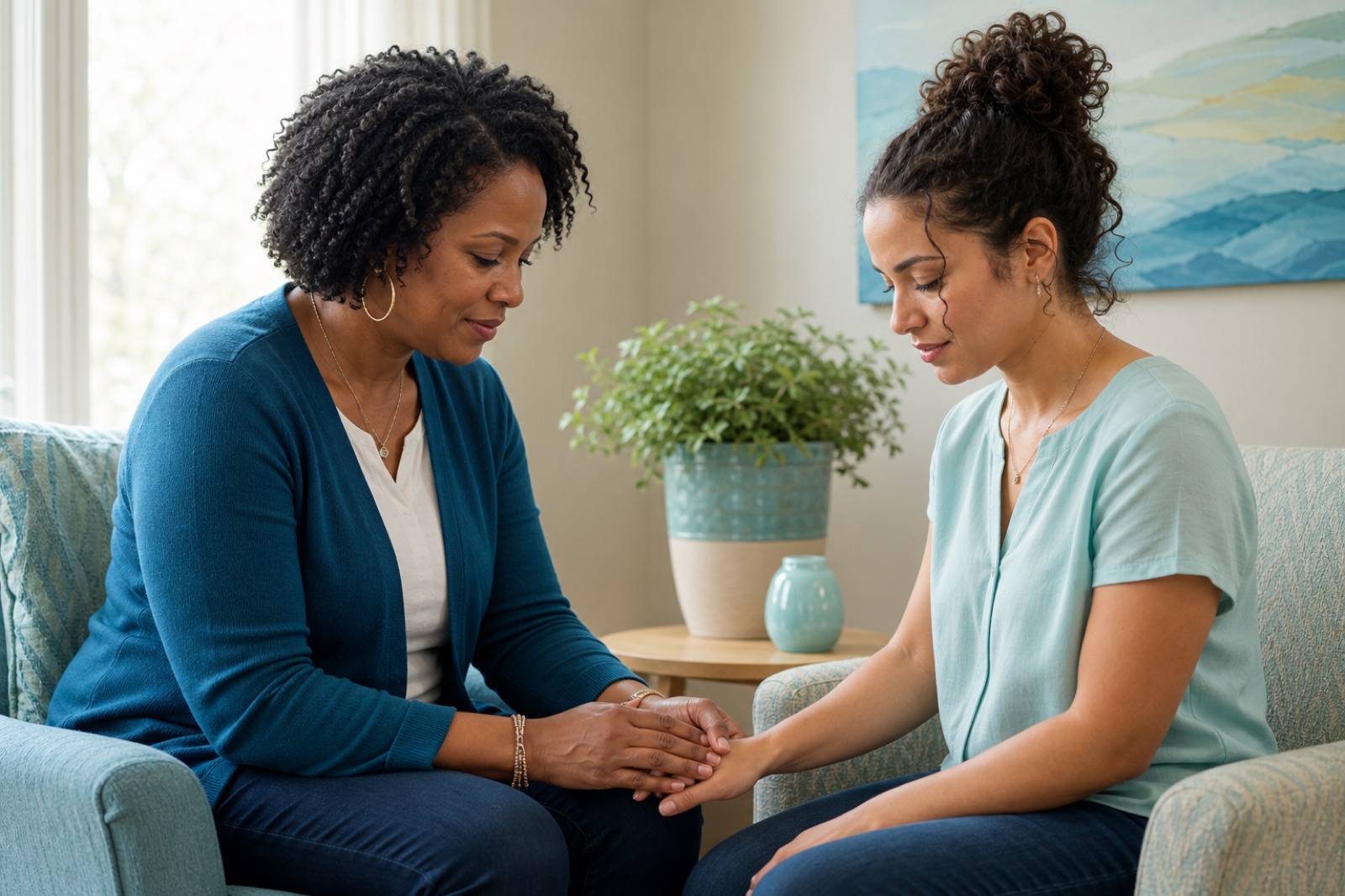 Women offering prayer and compassionate support in community