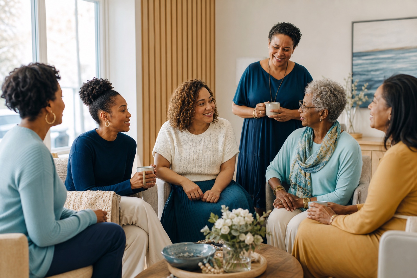 Women of different generations gathered in joyful, meaningful conversation